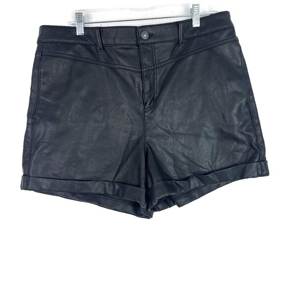 American Eagle super Stretch Faux Leather Shorts Hi-Rise Black Plus Size 16 EUC - Picture 2 of 11